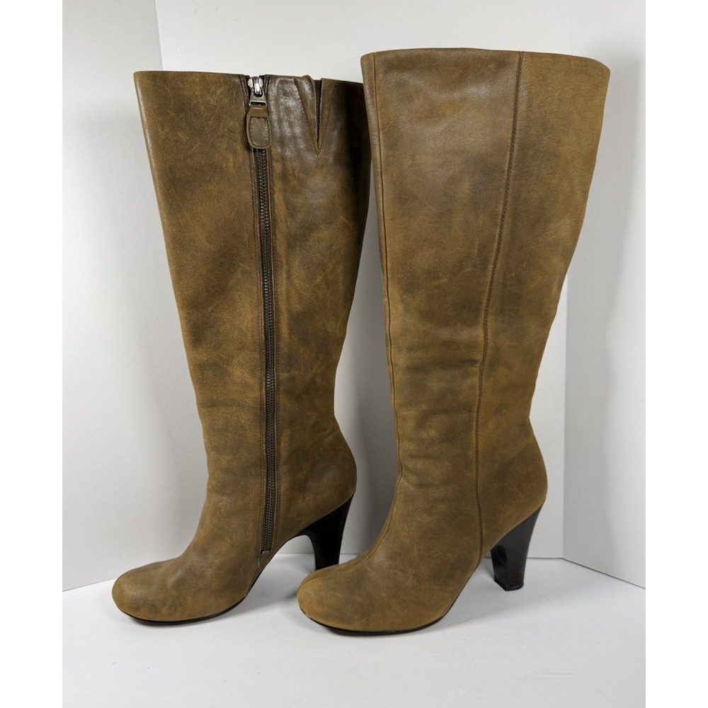 Fossil Tall Leather Riding Boots Brown Zip Classic Knee Western Academia Women 8